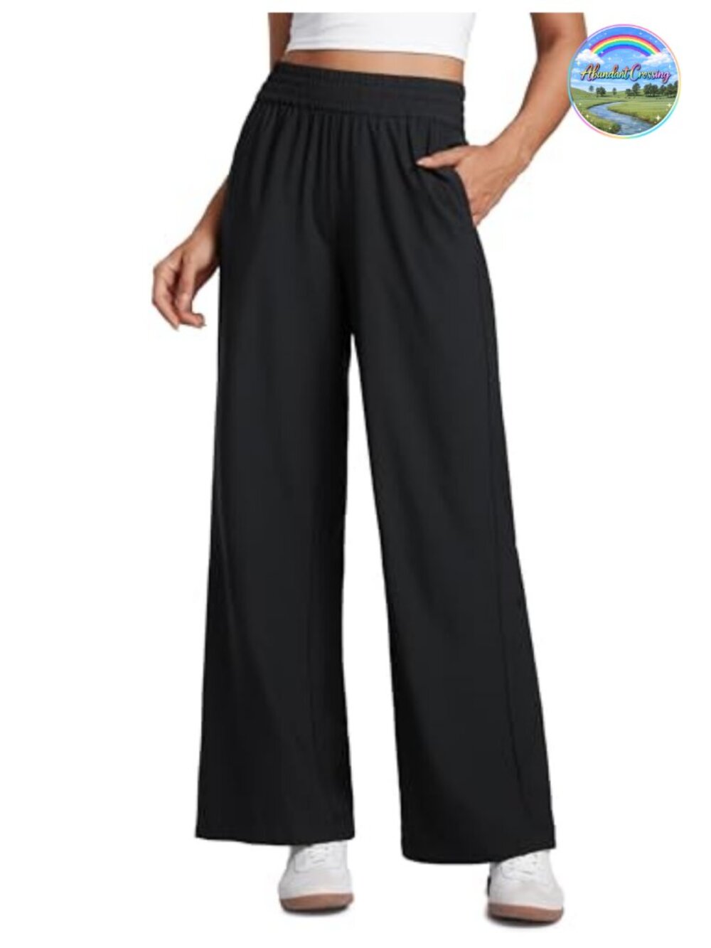 Drapey Wide Leg High Rise Pants with Pockets, Lightweight Stretch